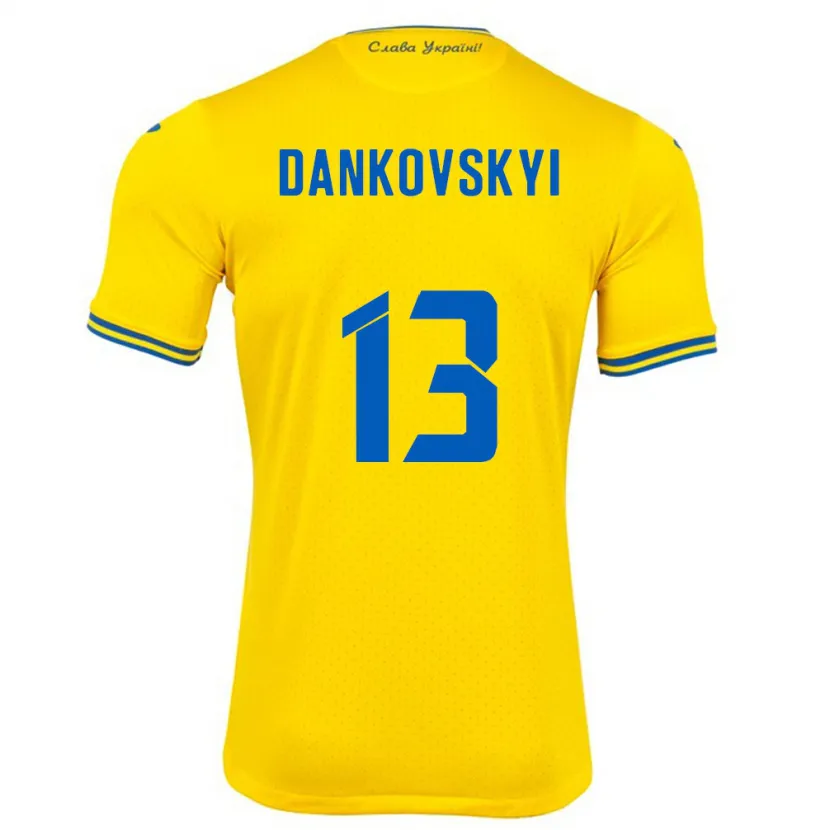 Danxen Barn Ukraina Yegor Dankovskyi #13 Gul Hjemmetrøye Drakt Trøye 24-26 Skjorter T-Skjorte