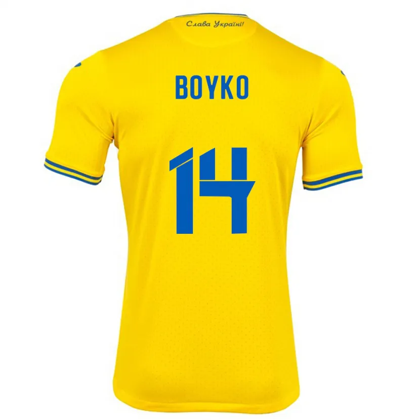 Danxen Barn Ukraina Evgen Boyko #14 Gul Hjemmetrøye Drakt Trøye 24-26 Skjorter T-Skjorte