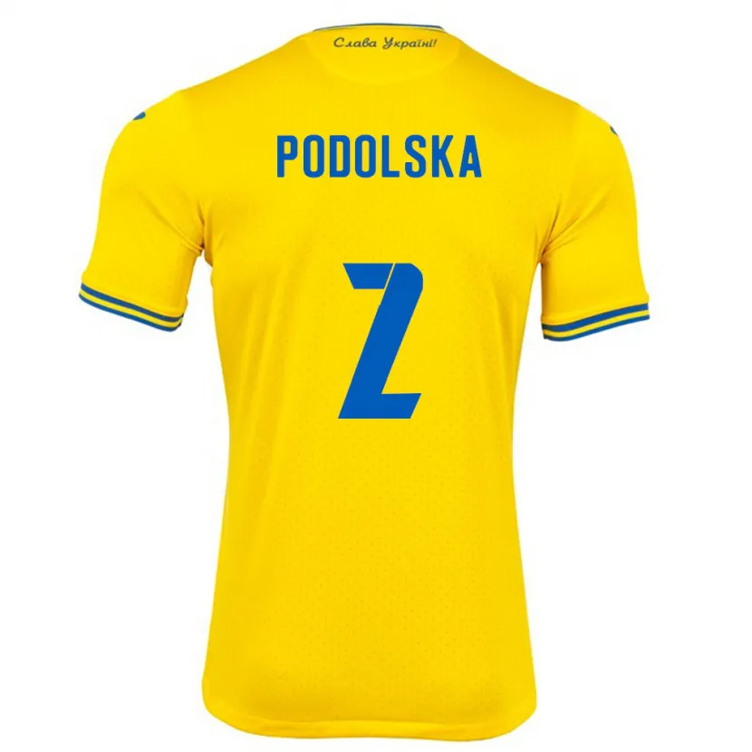 Danxen Barn Ukraina Iryna Podolska #2 Gul Hjemmetrøye Drakt Trøye 24-26 Skjorter T-Skjorte