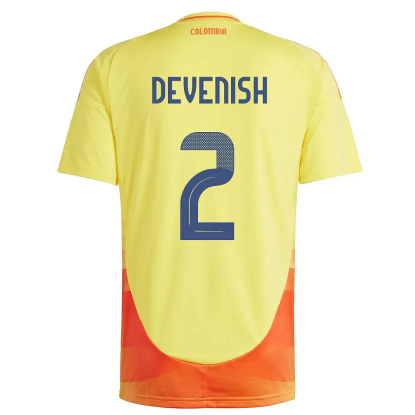 Danxen Barn Colombia Cristian Devenish #2 Gul Hjemmetrøye Drakt Trøye 24-26 Skjorter T-Skjorte