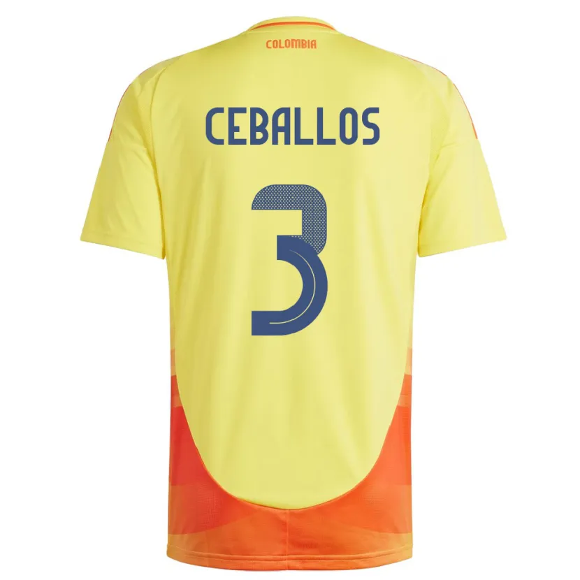 Danxen Barn Colombia Brayan Ceballos #3 Gul Hjemmetrøye Drakt Trøye 24-26 Skjorter T-Skjorte