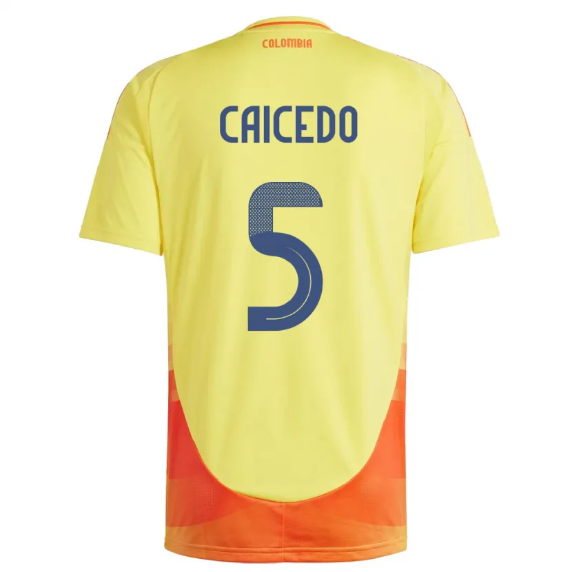 Danxen Barn Colombia Kelly Caicedo #5 Gul Hjemmetrøye Drakt Trøye 24-26 Skjorter T-Skjorte