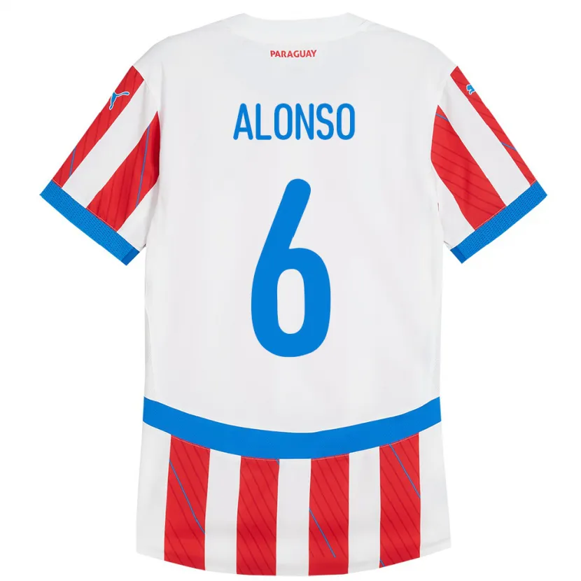 Danxen Barn Paraguay Júnior Alonso #6 Hvit Rød Hjemmetrøye Drakt Trøye 24-26 Skjorter T-Skjorte