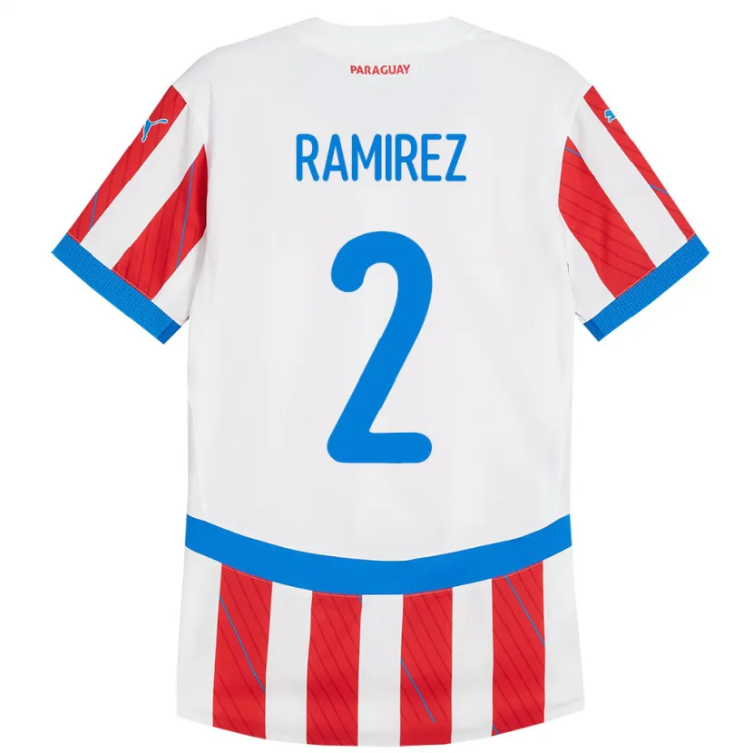 Danxen Barn Paraguay Iván Ramírez #2 Hvit Rød Hjemmetrøye Drakt Trøye 24-26 Skjorter T-Skjorte