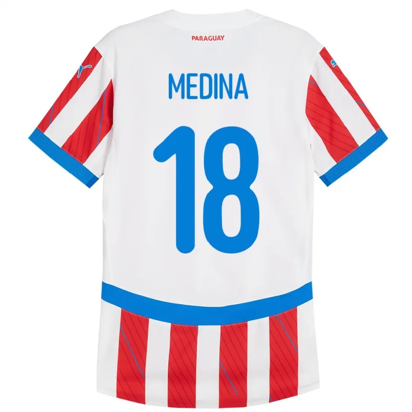 Danxen Barn Paraguay Jesús Medina #18 Hvit Rød Hjemmetrøye Drakt Trøye 24-26 Skjorter T-Skjorte