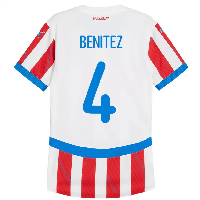 Danxen Barn Paraguay Gastón Benítez #4 Hvit Rød Hjemmetrøye Drakt Trøye 24-26 Skjorter T-Skjorte
