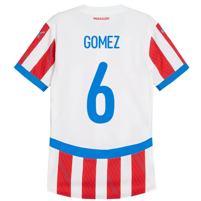 Danxen Barn Paraguay Marcos Gómez #6 Hvit Rød Hjemmetrøye Drakt Trøye 24-26 Skjorter T-Skjorte