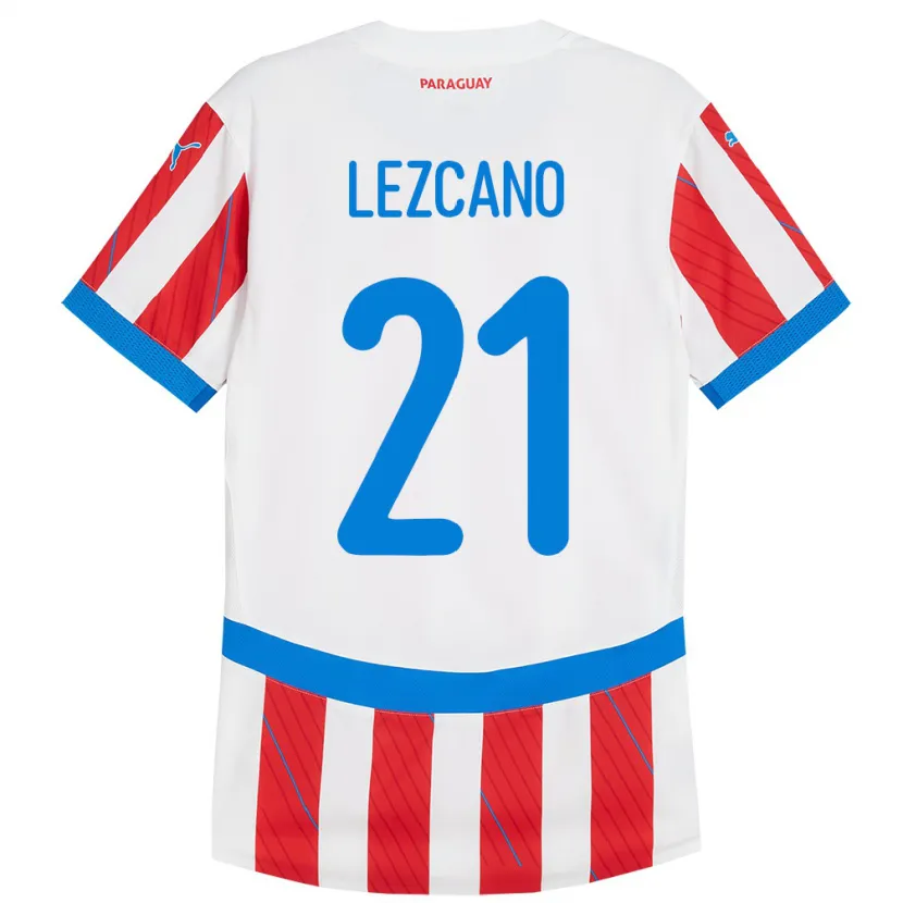 Danxen Barn Paraguay Rubén Lezcano #21 Hvit Rød Hjemmetrøye Drakt Trøye 24-26 Skjorter T-Skjorte