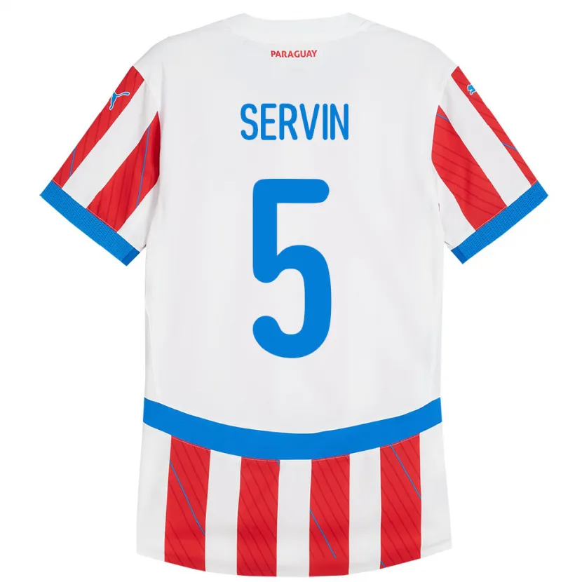 Danxen Barn Paraguay Thiago Servín #5 Hvit Rød Hjemmetrøye Drakt Trøye 24-26 Skjorter T-Skjorte