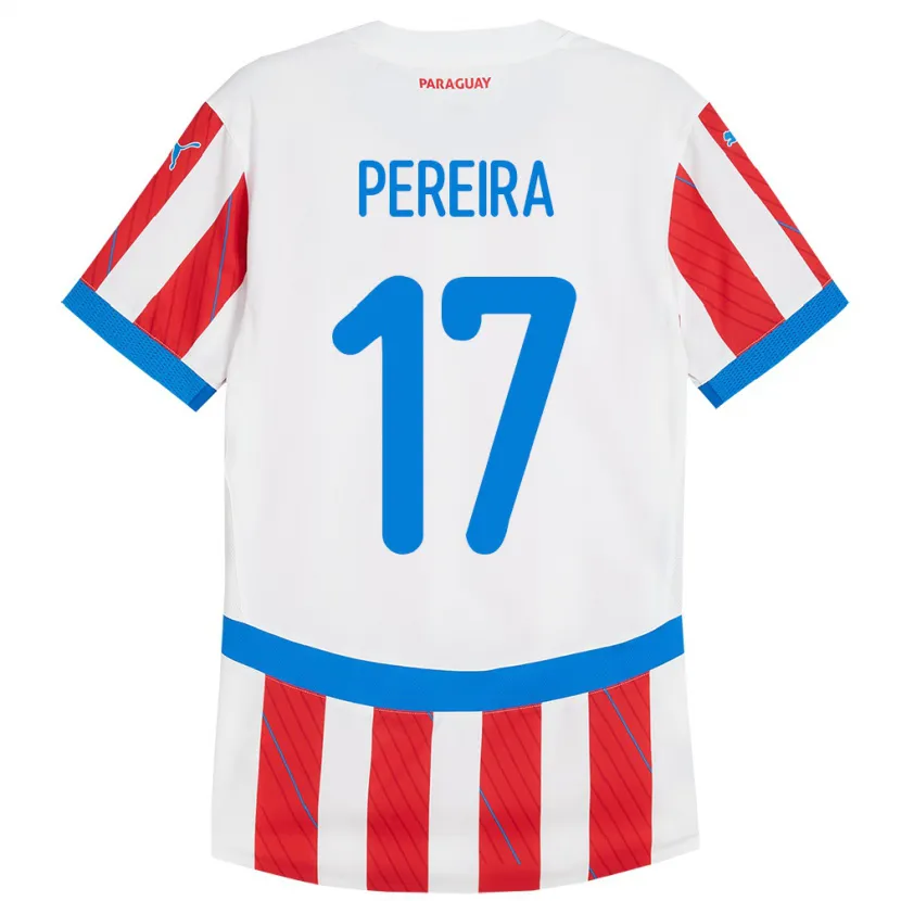 Danxen Barn Paraguay Kevin Pereira #17 Hvit Rød Hjemmetrøye Drakt Trøye 24-26 Skjorter T-Skjorte