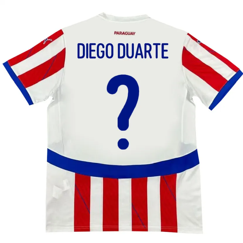 Danxen Barn Paraguay Diego Duarte #0 Hvit Rød Hjemmetrøye Drakt Trøye 24-26 Skjorter T-Skjorte