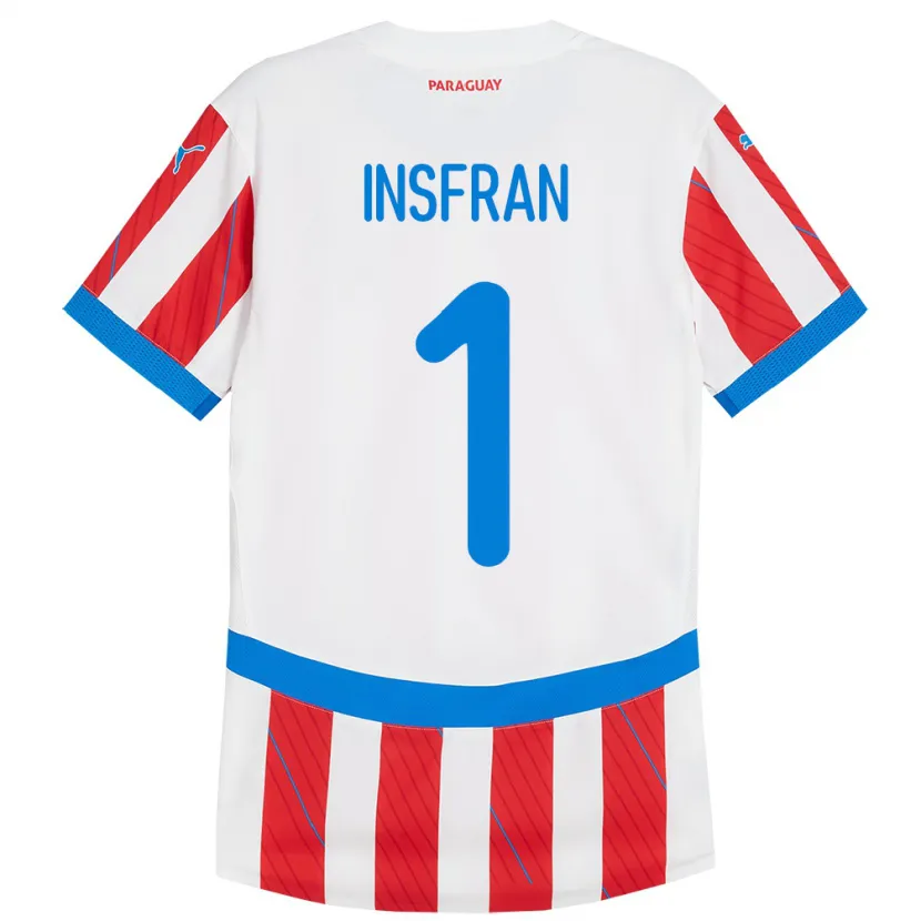 Danxen Barn Paraguay Facundo Insfrán #1 Hvit Rød Hjemmetrøye Drakt Trøye 24-26 Skjorter T-Skjorte