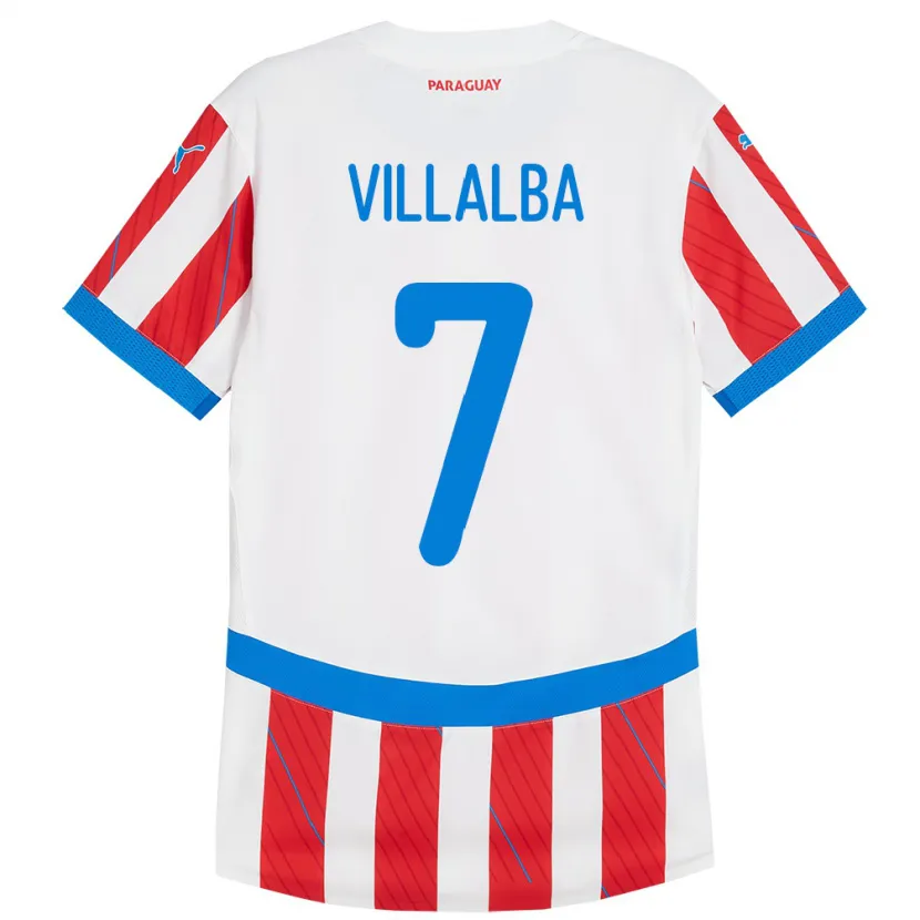 Danxen Barn Paraguay Rodrigo Villalba #7 Hvit Rød Hjemmetrøye Drakt Trøye 24-26 Skjorter T-Skjorte