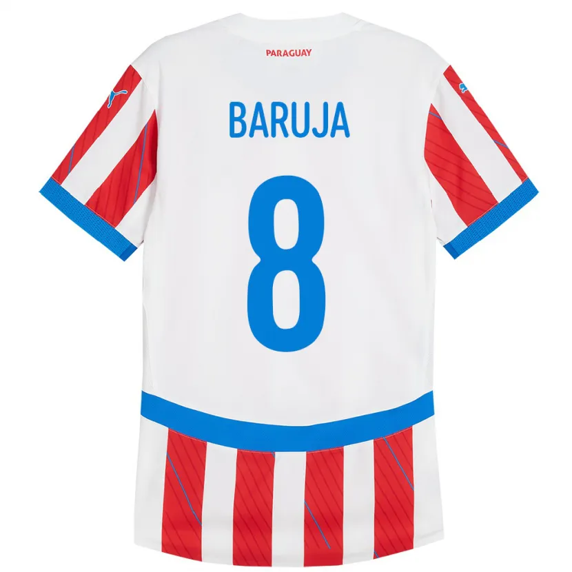 Danxen Barn Paraguay Fabrizio Baruja #8 Hvit Rød Hjemmetrøye Drakt Trøye 24-26 Skjorter T-Skjorte