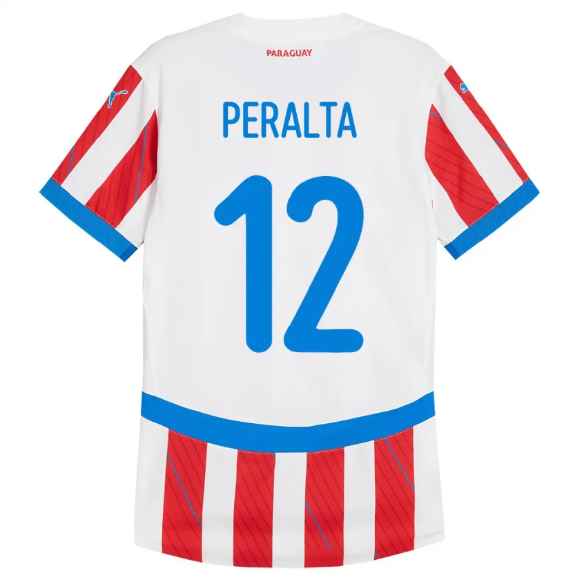 Danxen Barn Paraguay Jesús Peralta #12 Hvit Rød Hjemmetrøye Drakt Trøye 24-26 Skjorter T-Skjorte