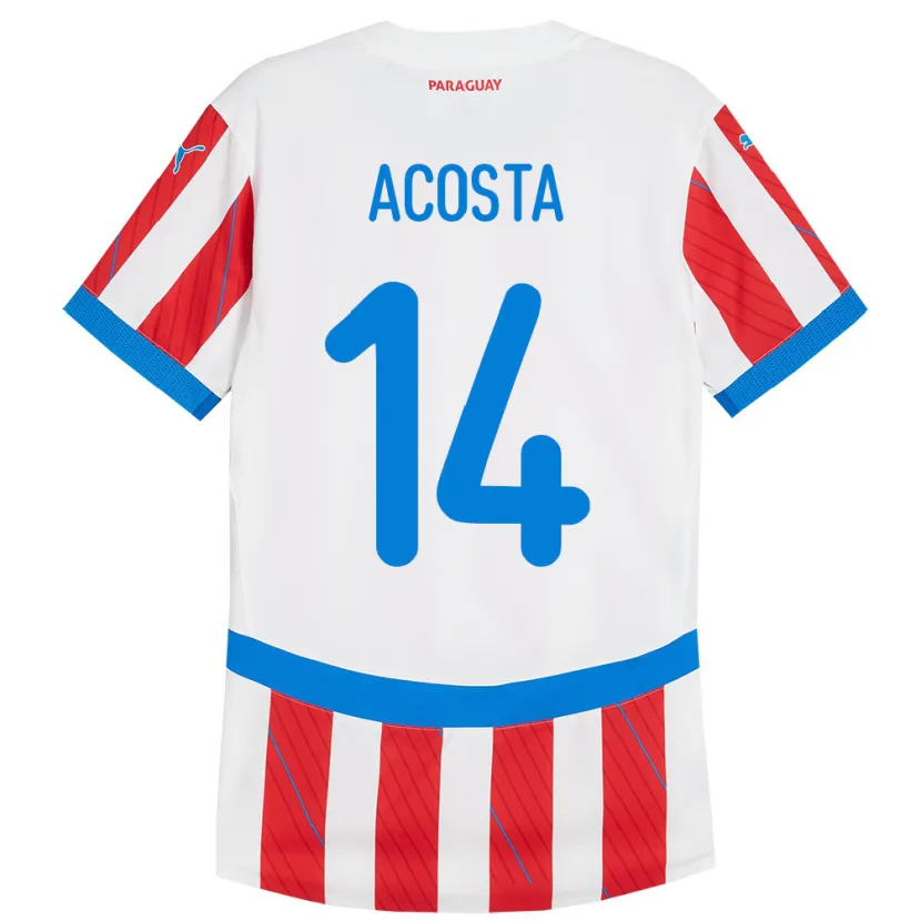 Danxen Barn Paraguay Emilio Acosta #14 Hvit Rød Hjemmetrøye Drakt Trøye 24-26 Skjorter T-Skjorte
