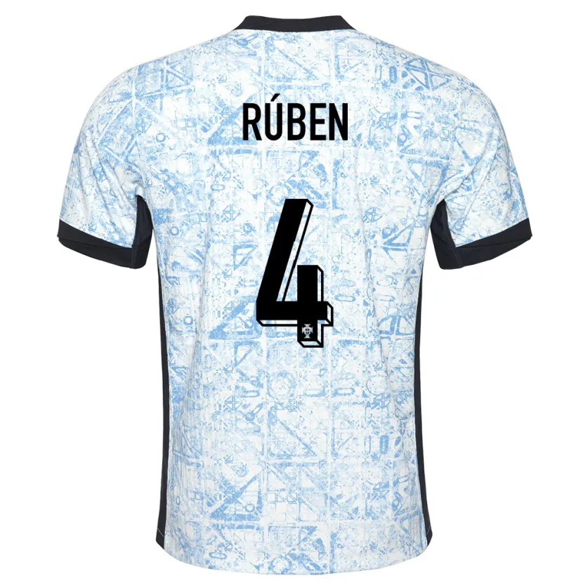 Danxen Barn Portugal Ruben Dias #4 Kremblå Bortetrøye Drakt Trøye 24-26 Skjorter T-Skjorte