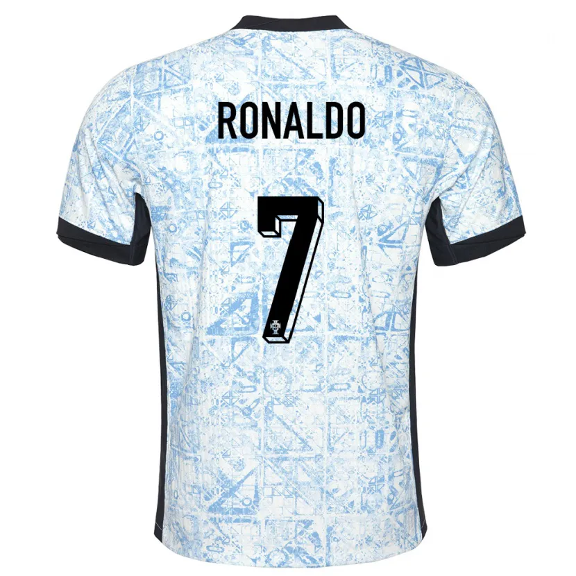 Danxen Barn Portugal Cristiano Ronaldo #7 Kremblå Bortetrøye Drakt Trøye 24-26 Skjorter T-Skjorte