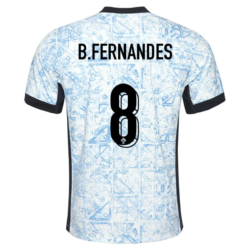 Danxen Barn Portugal Bruno Fernandes #8 Kremblå Bortetrøye Drakt Trøye 24-26 Skjorter T-Skjorte