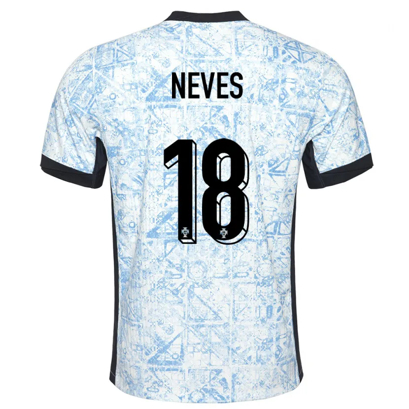 Danxen Barn Portugal Ruben Neves #18 Kremblå Bortetrøye Drakt Trøye 24-26 Skjorter T-Skjorte