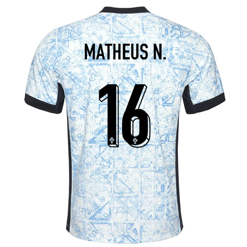 Danxen Barn Portugal Matheus Nunes #16 Kremblå Bortetrøye Drakt Trøye 24-26 Skjorter T-Skjorte