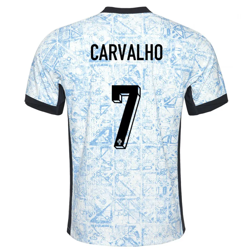Danxen Barn Portugal Fabio Carvalho #7 Kremblå Bortetrøye Drakt Trøye 24-26 Skjorter T-Skjorte