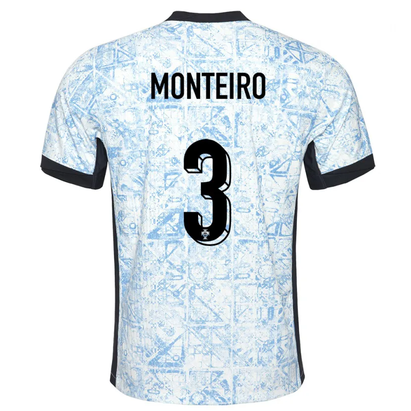 Danxen Barn Portugal Diogo Monteiro #3 Kremblå Bortetrøye Drakt Trøye 24-26 Skjorter T-Skjorte