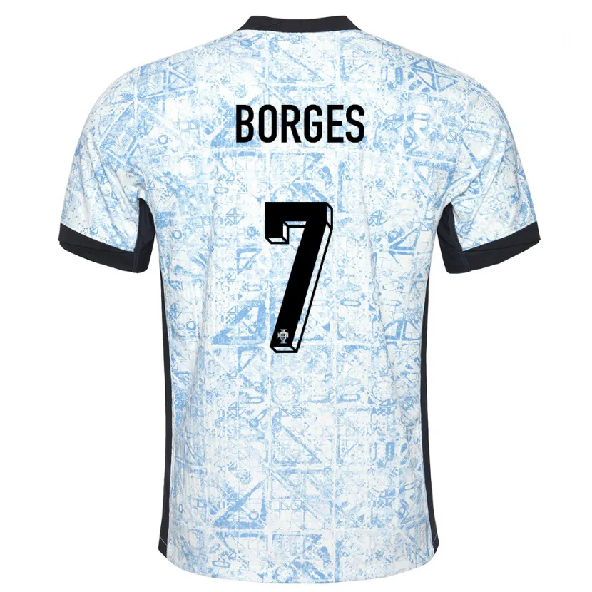 Danxen Barn Portugal Carlos Borges #7 Kremblå Bortetrøye Drakt Trøye 24-26 Skjorter T-Skjorte