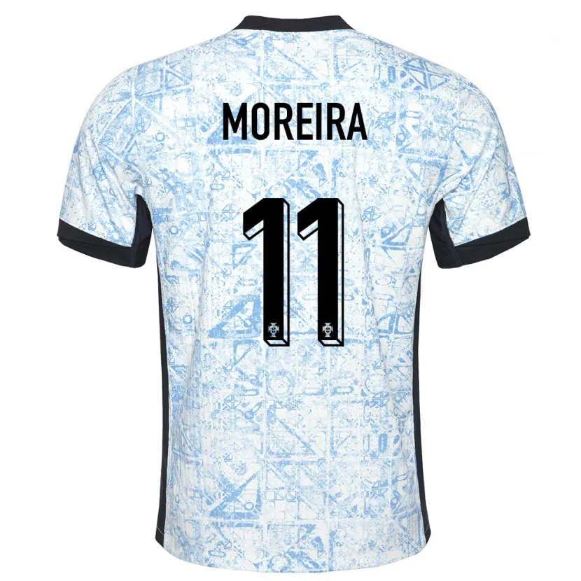 Danxen Barn Portugal Diego Moreira #11 Kremblå Bortetrøye Drakt Trøye 24-26 Skjorter T-Skjorte