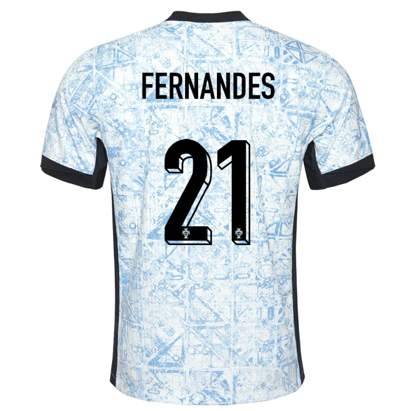 Danxen Barn Portugal Mateus Fernandes #21 Kremblå Bortetrøye Drakt Trøye 24-26 Skjorter T-Skjorte