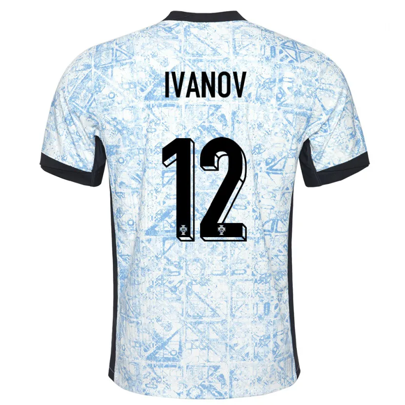 Danxen Barn Portugal David Ivanov #12 Kremblå Bortetrøye Drakt Trøye 24-26 Skjorter T-Skjorte