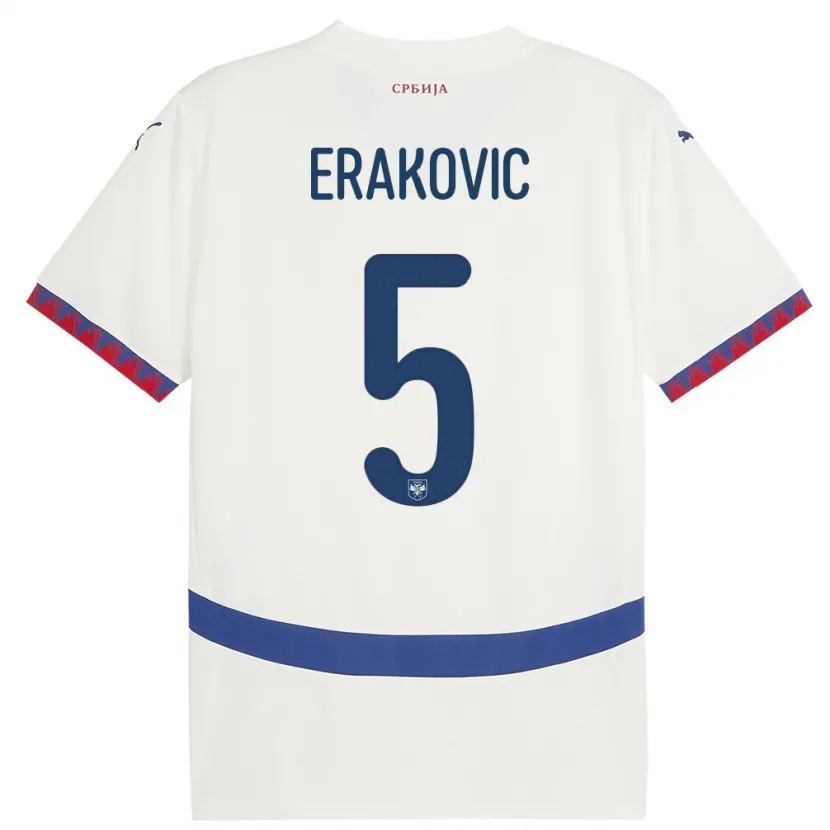 Danxen Barn Serbia Strahinja Erakovic #5 Hvit Bortetrøye Drakt Trøye 24-26 Skjorter T-Skjorte