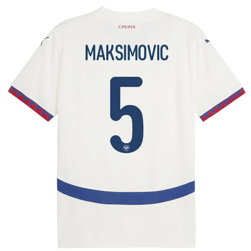 Danxen Barn Serbia Nemanja Maksimovic #5 Hvit Bortetrøye Drakt Trøye 24-26 Skjorter T-Skjorte