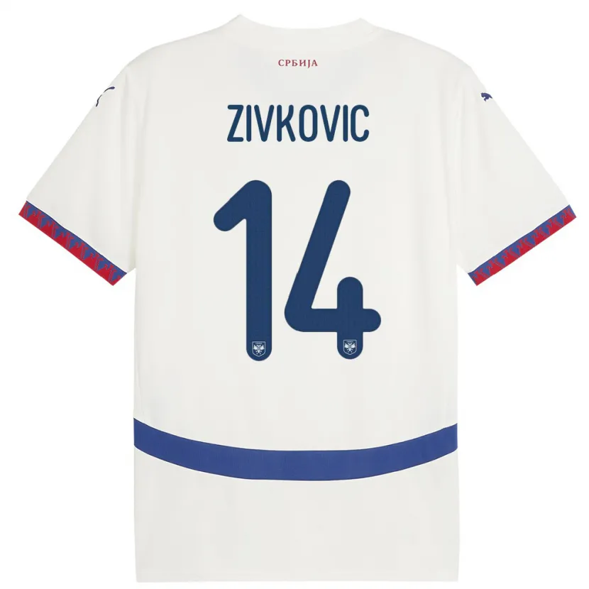 Danxen Barn Serbia Andrija Zivkovic #14 Hvit Bortetrøye Drakt Trøye 24-26 Skjorter T-Skjorte