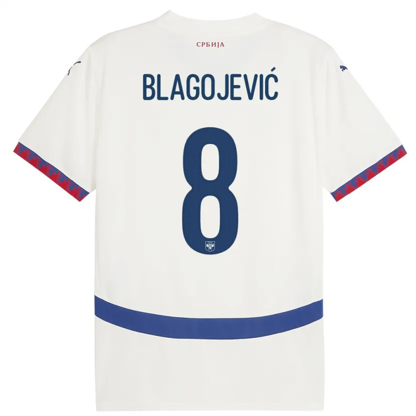 Danxen Barn Serbia Dina Blagojevic #8 Hvit Bortetrøye Drakt Trøye 24-26 Skjorter T-Skjorte