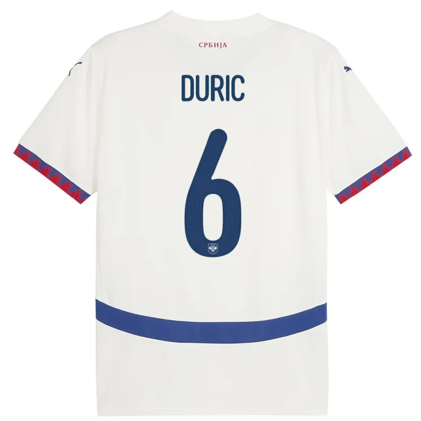 Danxen Barn Serbia Andrej Duric #6 Hvit Bortetrøye Drakt Trøye 24-26 Skjorter T-Skjorte
