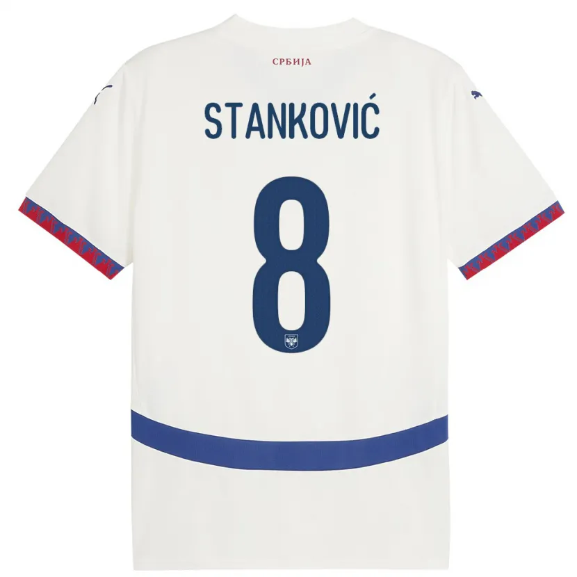 Danxen Barn Serbia Aleksandar Stankovic #8 Hvit Bortetrøye Drakt Trøye 24-26 Skjorter T-Skjorte