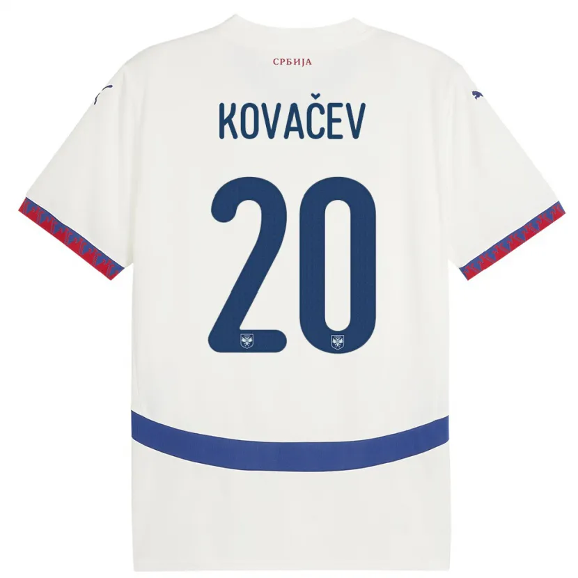 Danxen Barn Serbia Milan Kovacev #20 Hvit Bortetrøye Drakt Trøye 24-26 Skjorter T-Skjorte