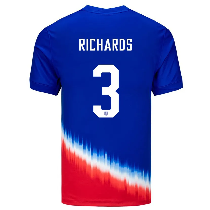 Danxen Barn Usa Chris Richards #3 Blå Bortetrøye Drakt Trøye 24-26 Skjorter T-Skjorte