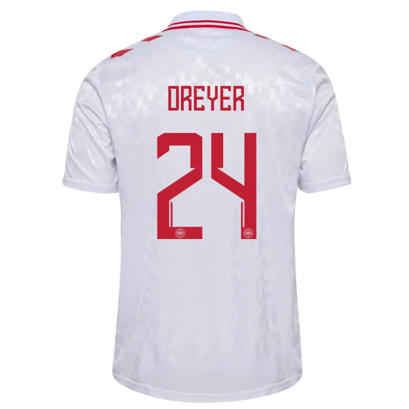Danxen Barn Danmark Anders Dreyer #24 Hvit Bortetrøye Drakt Trøye 24-26 Skjorter T-Skjorte