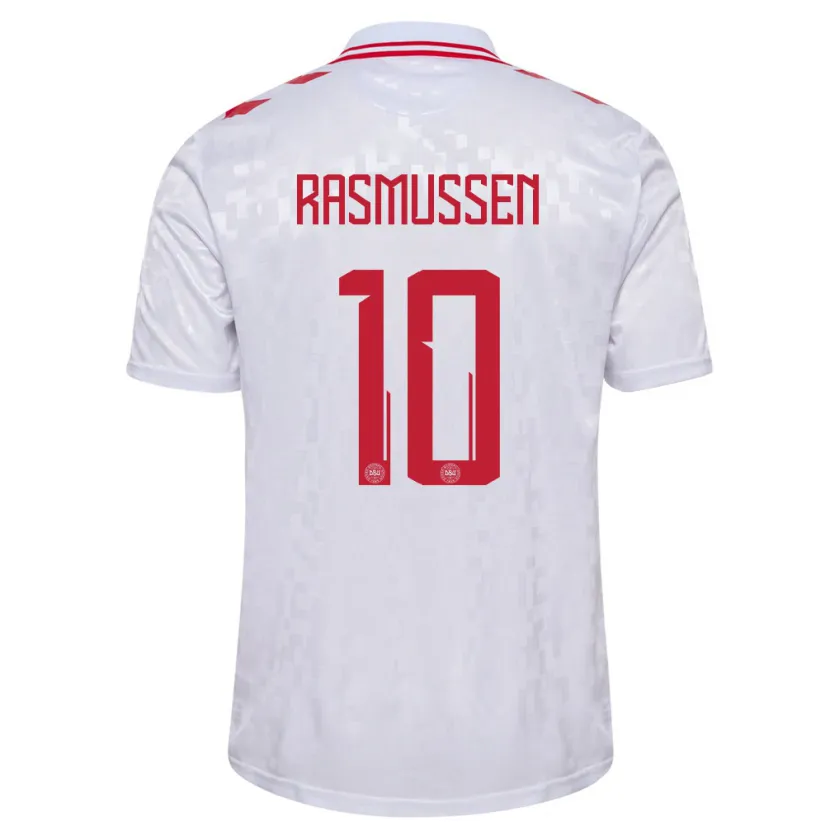 Danxen Barn Danmark Christian Rasmussen #10 Hvit Bortetrøye Drakt Trøye 24-26 Skjorter T-Skjorte