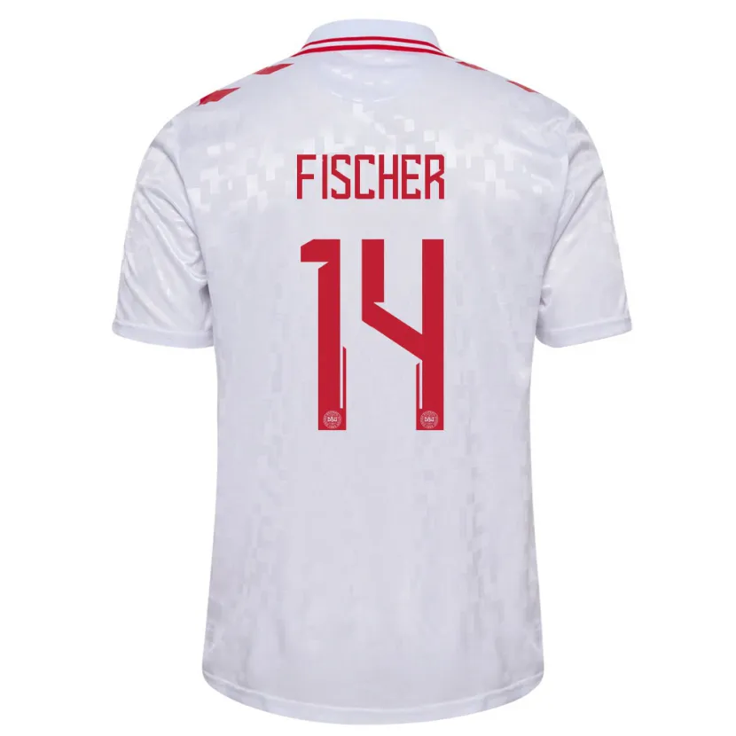 Danxen Barn Danmark Mikkel Fischer #14 Hvit Bortetrøye Drakt Trøye 24-26 Skjorter T-Skjorte