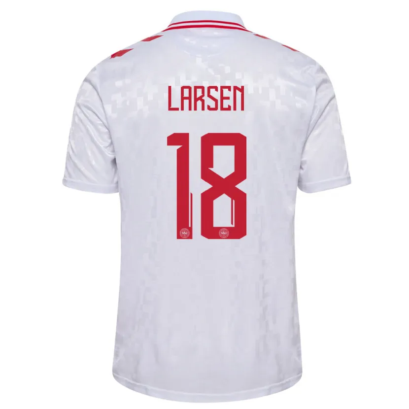Danxen Barn Danmark Lukas Larsen #18 Hvit Bortetrøye Drakt Trøye 24-26 Skjorter T-Skjorte