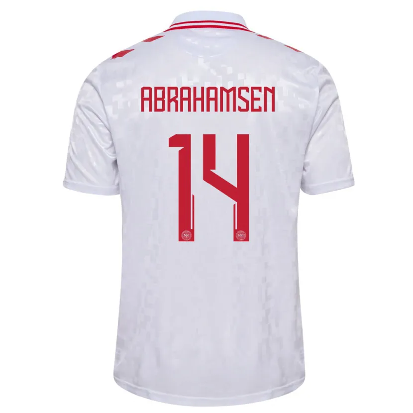 Danxen Barn Danmark Mads Abrahamsen #14 Hvit Bortetrøye Drakt Trøye 24-26 Skjorter T-Skjorte