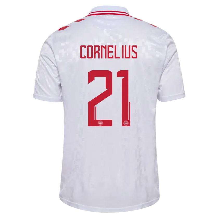 Danxen Barn Danmark Andreas Cornelius #21 Hvit Bortetrøye Drakt Trøye 24-26 Skjorter T-Skjorte