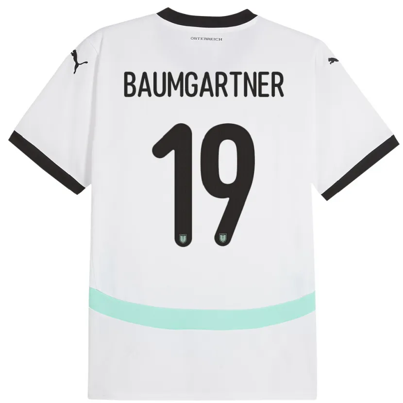 Danxen Barn Østerrike Christoph Baumgartner #19 Hvit Bortetrøye Drakt Trøye 24-26 Skjorter T-Skjorte