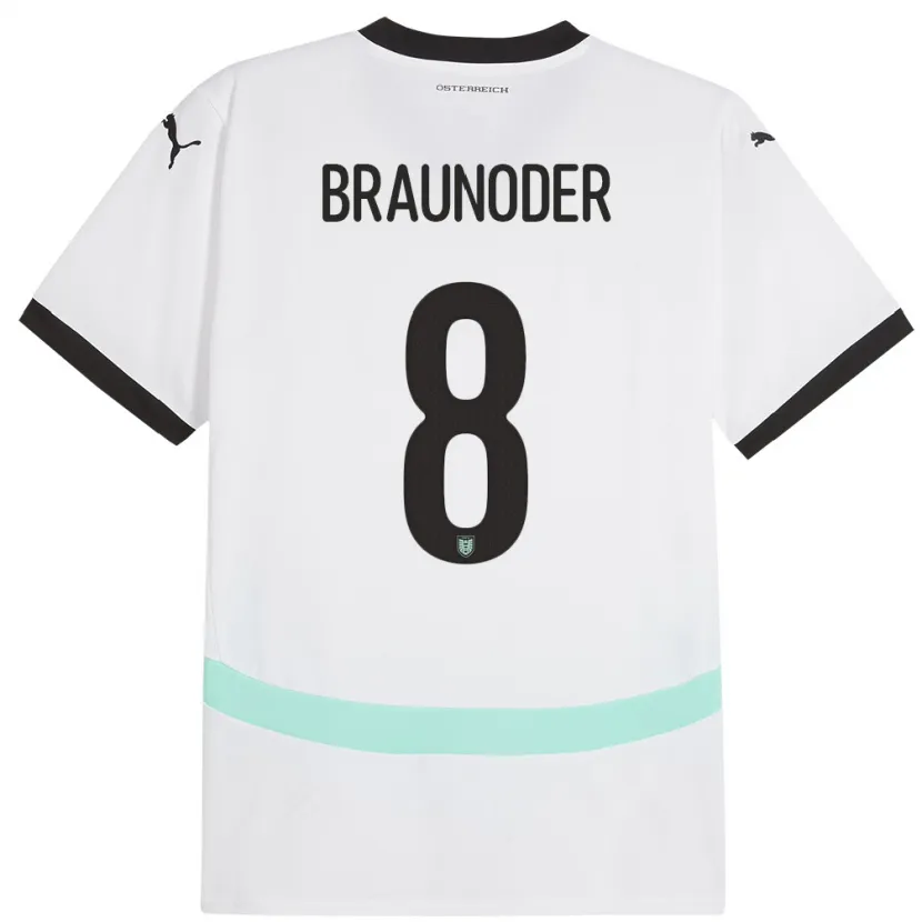 Danxen Barn Østerrike Matthias Braunöder #8 Hvit Bortetrøye Drakt Trøye 24-26 Skjorter T-Skjorte