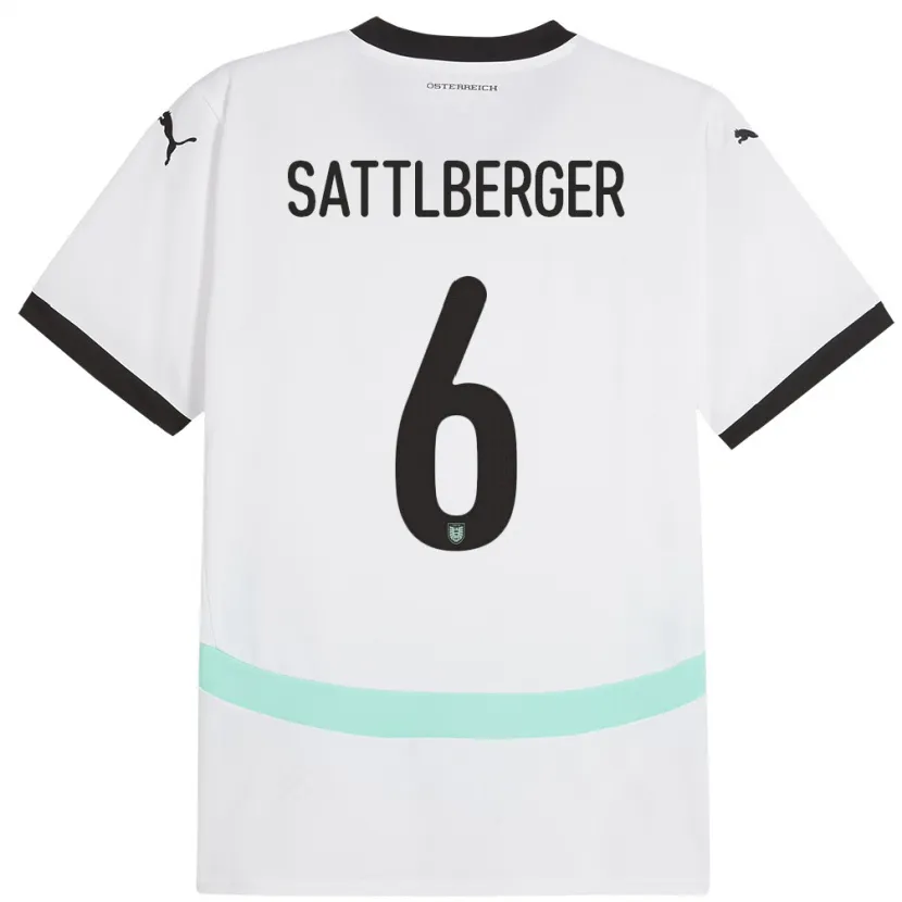 Danxen Barn Østerrike Nikolas Sattlberger #6 Hvit Bortetrøye Drakt Trøye 24-26 Skjorter T-Skjorte