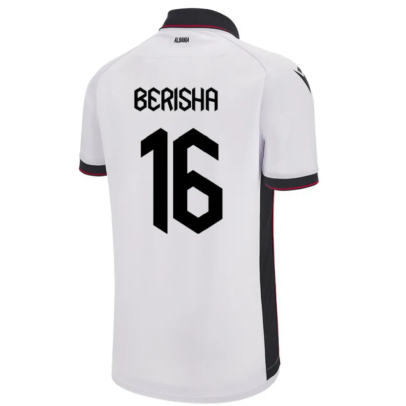 Danxen Barn Albania Medon Berisha #16 Hvit Bortetrøye Drakt Trøye 24-26 Skjorter T-Skjorte