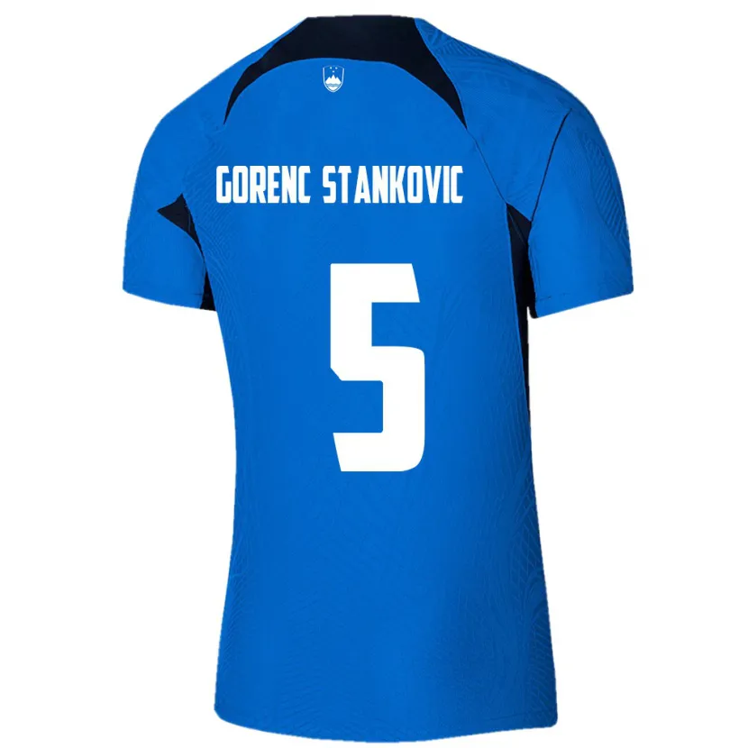 Danxen Barn Slovenia Jon Gorenc Stankovic #5 Blå Bortetrøye Drakt Trøye 24-26 Skjorter T-Skjorte